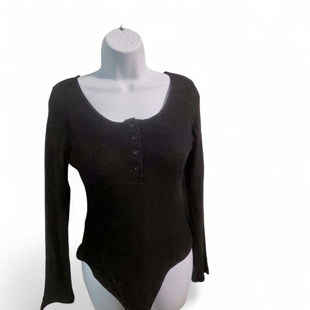 Klassy Network Black Long Sleeve Button Up Bodysuit Built In Bra Size size XXXL